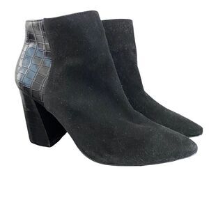 Steve Madden Size 10 Jagat Booties Black Suede Croc Pointed Toe Block Heel Ankle